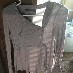 Cashmere blend grey long sleeve button detail top